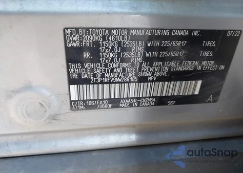 2022 Toyota Rav4 Xle from USA, damaged, VIN 2T3P1RFV9NW288185